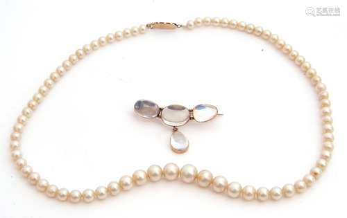 Mixed Lot: moonstone drop four stone brooch, 14cm long, together with a CIRO single row simulated