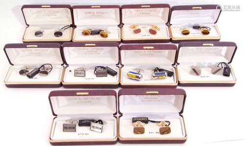 Mixed Lot: ten cased gent's cuff links, two tigers eyes examples, 