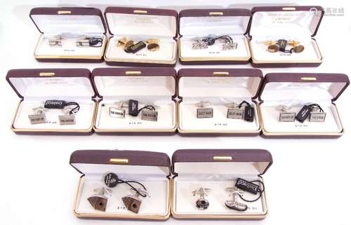 Mixed Lot: ten cased gent's cuff links to include playing cards, football and boot, 