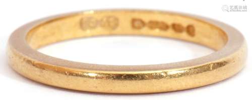 22ct gold wedding ring of plain polished design, Birmingham 1956, size K, 2.8gms