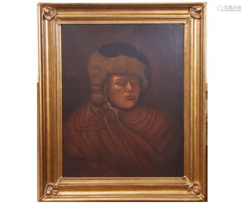 Continental School (19th century), Head and shoulders portrait of a gent wearing fur hat , 90 x