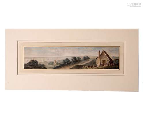 English School (19th century), Coastal landscape, watercolour, 11 x 46cm, mounted but unframed