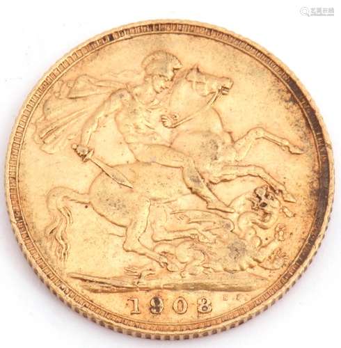 Edward VII gold sovereign dated 1908