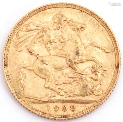 Edward VII gold sovereign dated 1908