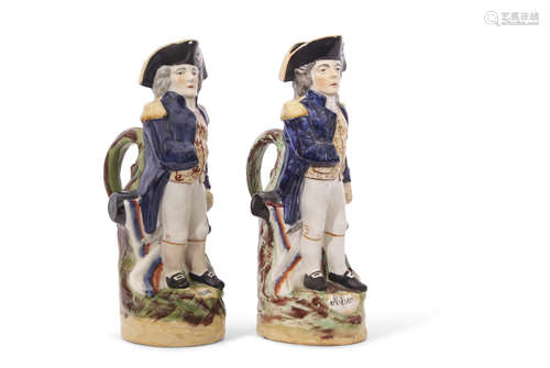 Pair of early 20th century Staffordshire Toby jugs of Lord Nelson, 29cm high (2)