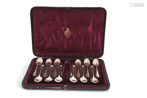 Cased set of 12 Victorian Hanoverian and Shell pattern coffee spoons together with the matching