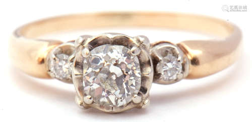 Diamond ring featuring an old cut diamond, 0.25ct approx, in an illusion setting flanked by two