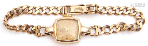 Hallmarked 9ct gold ladies Omega wrist watch mounted on a hallmarked 9ct gold flattened curb link