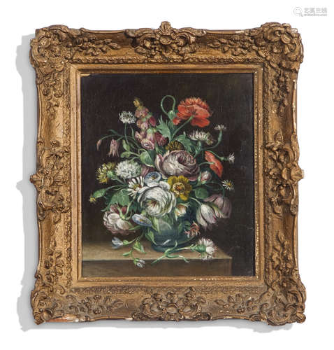 Continental School (18th/19th century), Still Life study of mixed flowers in a glass bowl, oil on