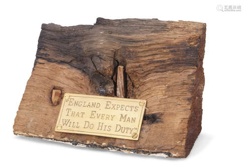 Large fragment of oak from HMS Victory with brass plaque 