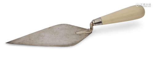 George V ceremonial trowel on uninscribed plain design, having a polished ivory handle, overall