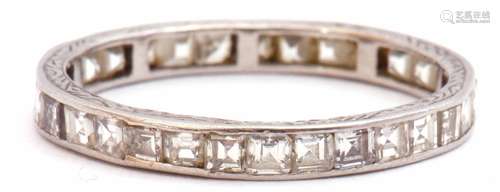 Precious metal and diamond set full eternity ring, a continuous band of small pave set square cut