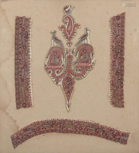 Framed fragments from an Indian shawl according to a note verso, probably the end of the 16th