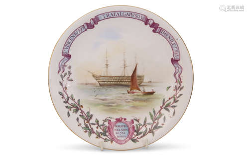 Early 20th century Royal Worcester plate to commemorate Nelson and Trafalgar, with Royal Worcester