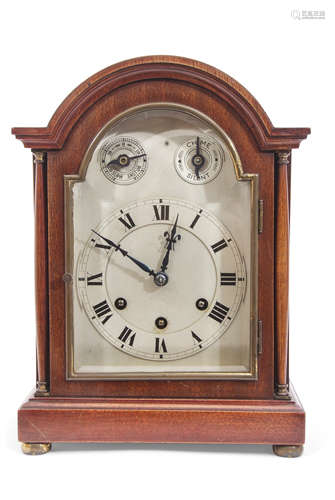 Early 20th century mahogany bracket clock, striking and chiming movement, circular Roman chapter