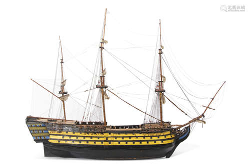 Wooden model of HMS Victory with rigging built in the 1960s, constructed using a copy of the