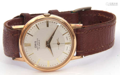 Gents mid-20th century gold plated and stainless steel backed Oris wrist watch with anti-shock 17-