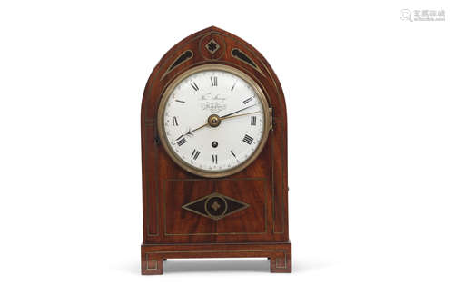 Early 19th century mahogany lancet shaped bracket clock, Thomas Strange of Kingston, inlaid with cut