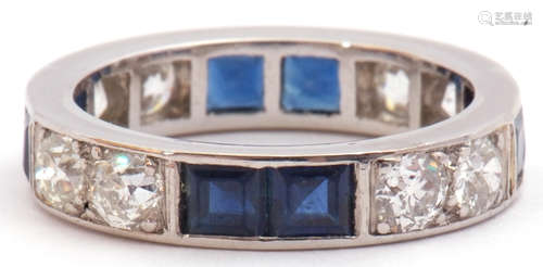 Art Deco diamond and sapphire full eternity ring, circa 1930, alternate set with two calibre cut