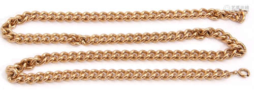 Long and heavy 9ct gold curb link neck chain with ringlet snap, stamped 