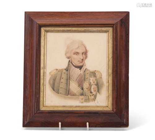 Watercolour of Lord Nelson in dark oak frame, the image 16 x 14cm