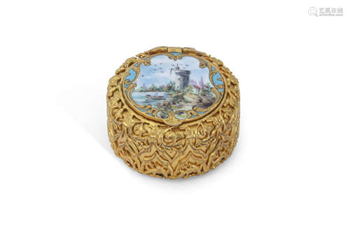 Mid 19th century French ormolu circular patch box, having cast filigree trellis work to a plain