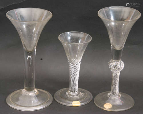 Group of 2 mid 18th century wine glasses, one air twist with knop and second with small teardrop