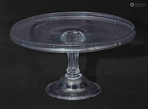 Good quality large glass tazza or syllabub stand, late 18th century, the wide flat top raised on a