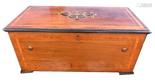 19th century walnut cased and inlaid musical box, cylinder movement, possibly Nicole Freres, the