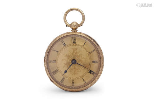 Third quarter of 19th century Ladies h/m 18ct gold cased large fob watch, having blued steel hands