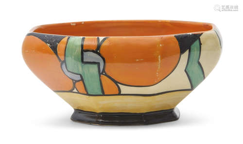 Clarice Cliff octagonal bowl in the Picasso Flower pattern, with a Fantasque back stamp and