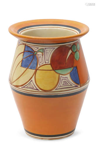 Clarice Cliff vase with the Melons pattern, Fantasque back stamp to base, 20cm high