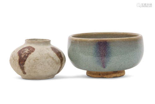 Two Chinese pottery bowls, one with a flambe type thick glaze, possibly Song dynasty, and a