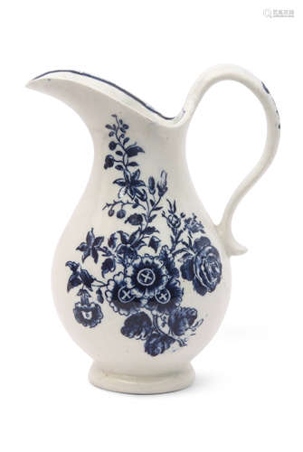 Lowestoft porcelain milk jug decorated in underglaze blue with a floral print, 14cm high