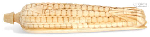 An unusual Japanese Okimono carved ivory sweetcorn Meiji period, 15cm long