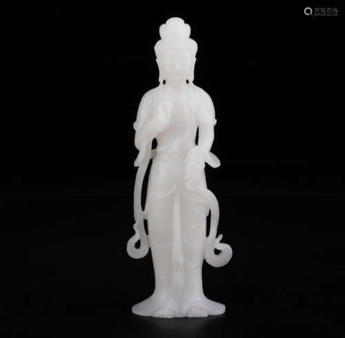 CHINESE CARVED HETIAN JADE BUDDHA