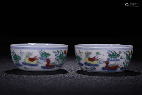 CHENGHUA MARK, PAIR OF CHINESE DOUCAI CUP