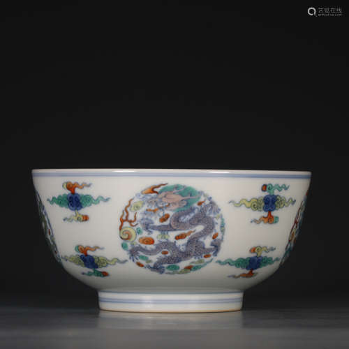 YONGZHENG MARK, CHINESE DOUCAI DRAGON BOWL