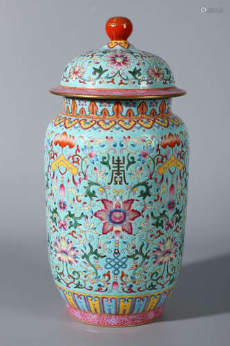 QIANLONG MARK, CHINESE GREEN GROUND ENARNEL JAR