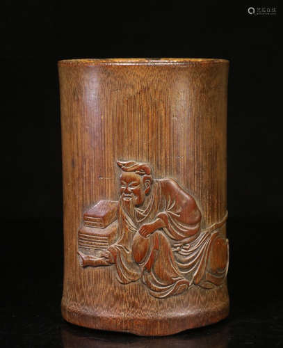 TIANJINGDAOREN MARK, CHINESE CARVED BAMBOO BRUSHPOT