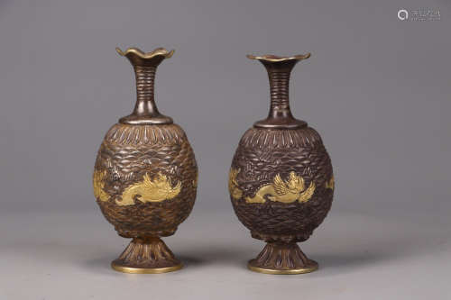 PAIR OF CHINESE GILT SILVER VASE