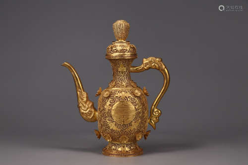 CHINESE GILT SILVER POT