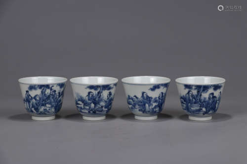 QIANLONG MARK, SET OF CHINESE BLUE & WHITE CUP