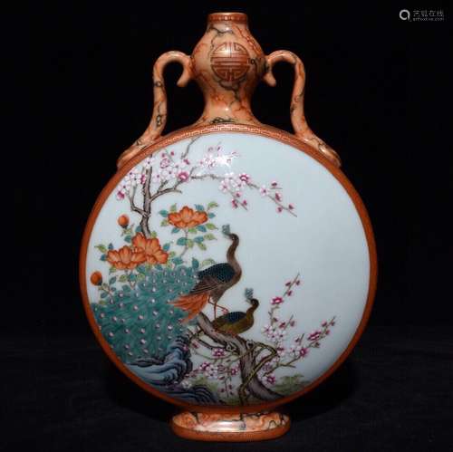 A Chinese Porcelain Wood-Glazed Famille Rose Vase