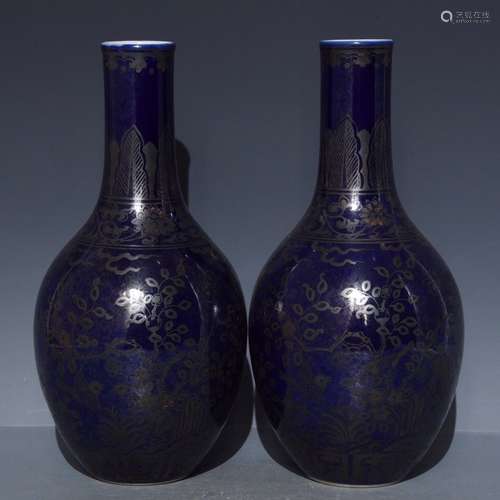 Pair Of Chinese Porcelain Blue Glazed Vases