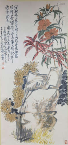 A Chinese Painting Of Floral, Wu Changshuo Mark