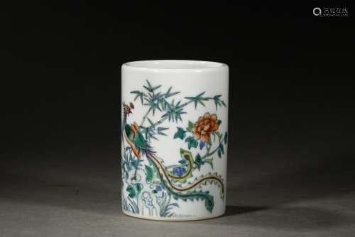 A Chinese Porcelain Doucai Brush Pot