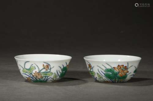 Pair Of Chinese Porcelain Doucai Cups