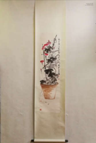 A Chinese Painting Of Floral, Qi Baishi Mark