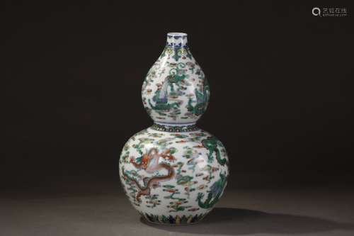 A Chinese Porcelain Doucai Gourd Vase